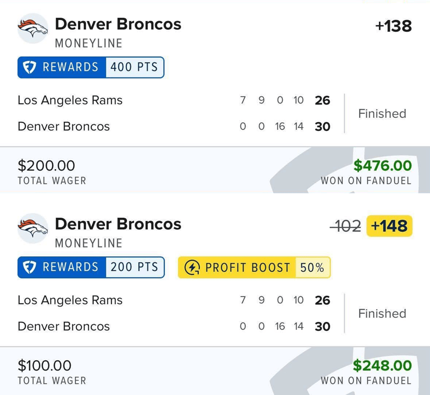 Denver moneyline winning bet slips